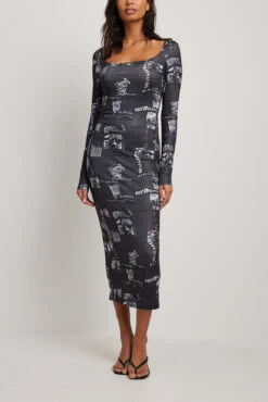 Robe Longue Imprimée à Encolure Carrée -Lady Doux Soldes Magasin nakd square neck printed maxi dress 1018 010104 0192 12114