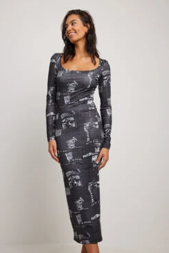 Robe Longue Imprimée à Encolure Carrée -Lady Doux Soldes Magasin nakd square neck printed maxi dress 1018 010104 0192 12143