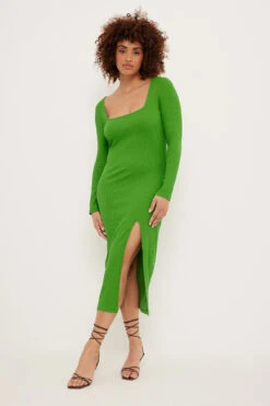 NA-KD Robe Fendue -Lady Doux Soldes Magasin nakd square neck slit rib dress 1018 008647 0010 15591