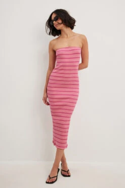 Robe Tube Mi-longue à Rayures -Lady Doux Soldes Magasin nakd striped tube midi dress 1044 000291 9587 28724