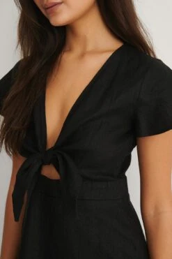 Robe Chemise Nouée Sur Le Devant -Lady Doux Soldes Magasin nakd tie front linen dress 1100 004343 0002 05g 1