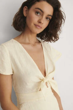 Robe Chemise Nouée Sur Le Devant -Lady Doux Soldes Magasin nakd tie front linen dress 1100 004343 0342 04a