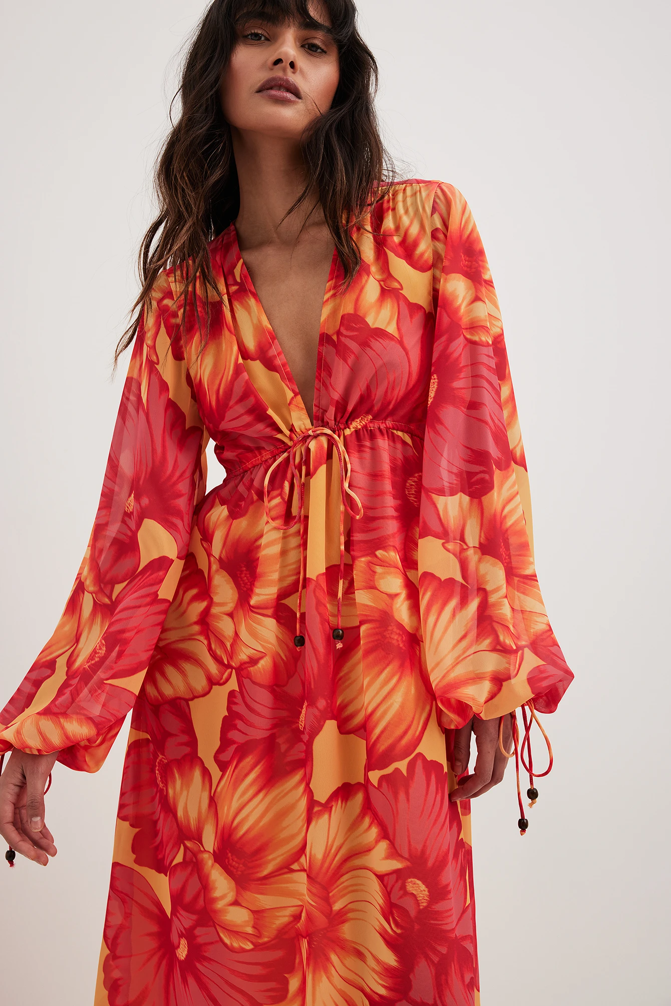 Robe Style Caftan En Mousseline Nouée à La Taille 4 Robe Style Caftan En Mousseline Nouée à La Taille – Image 4