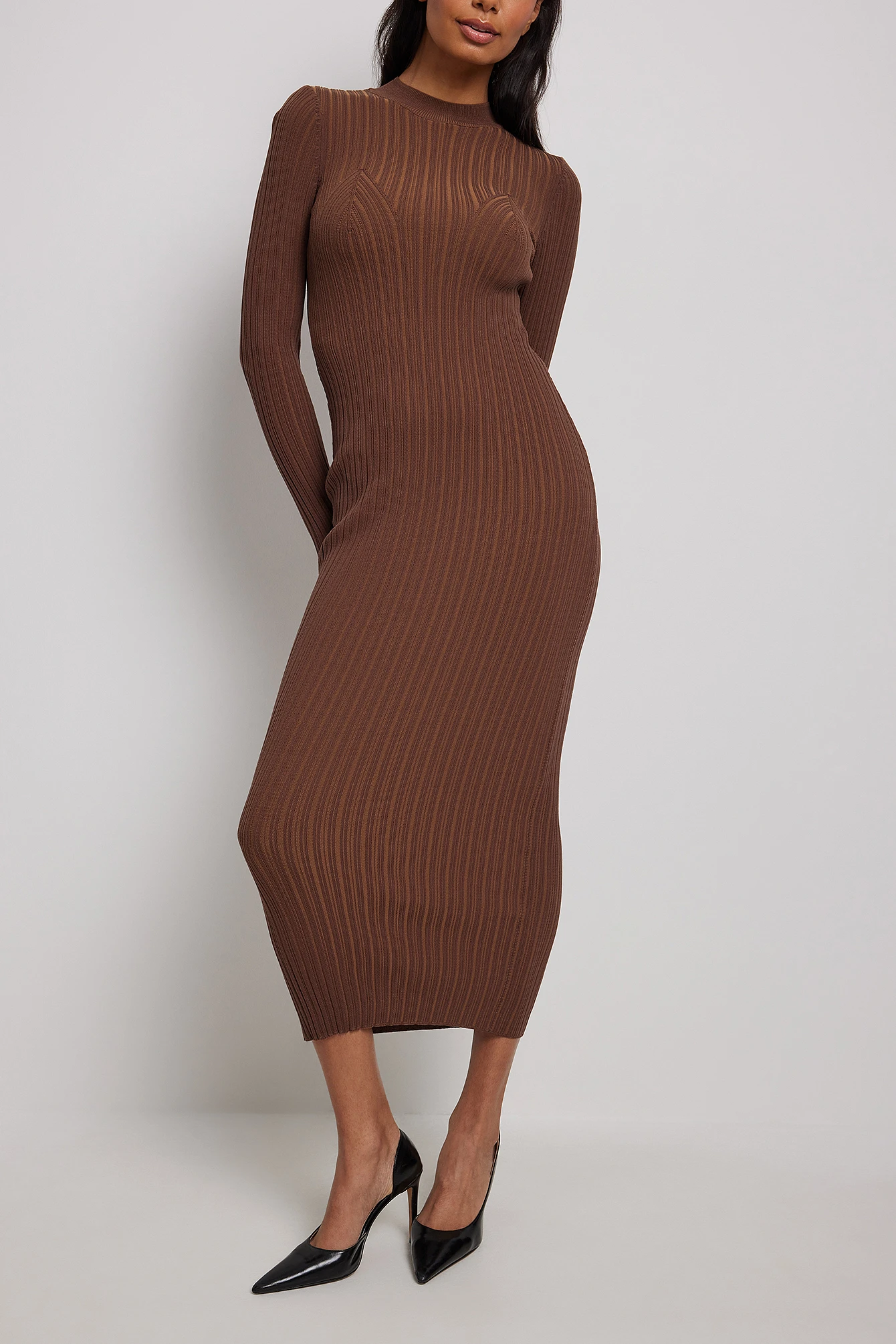 NA-KD Robe Col Roulé En Maille Côtelée Bicolore – Image 7