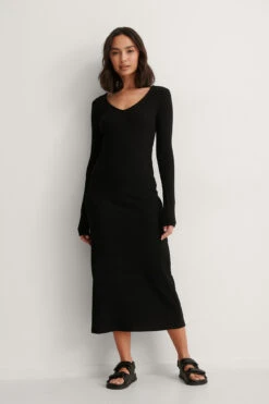 Robe Côtelée Col En V -Lady Doux Soldes Magasin nakd v neck ribbed maxi dress 1100 004227 0002 03c