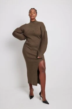 Robe Mi-longue En Tricot -Lady Doux Soldes Magasin nakd wide sleeve fine knitted midi dress 1100 006670 0017 12898