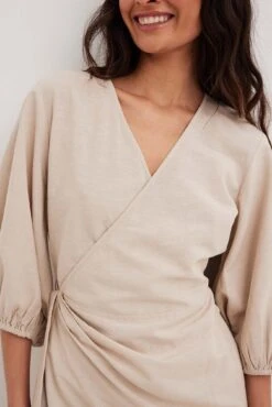 Robe Portefeuille Courte En Lin Mélangé -Lady Doux Soldes Magasin nakd wraped linen mix mini dress 1014 001545 0005 8440