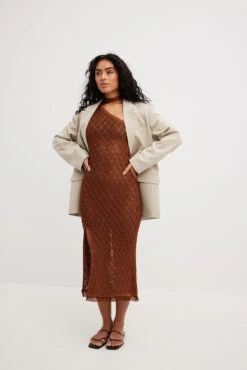 Robe Longue Asymétrique En Maille Avec écharpe -Lady Doux Soldes Magasin one shoulder scarf detail knitted maxi dress 1018 010304 0179 01c