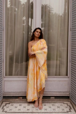 Robe Midi En Mousseline -Lady Doux Soldes Magasin one sleeve chiffon slanted midi dress 1014 001445 79471 social