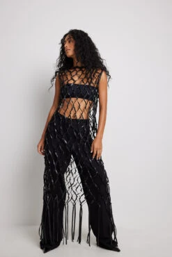 Robe En Résille De Simili Cuir -Lady Doux Soldes Magasin pu net dress 1686 000109 0002 01c