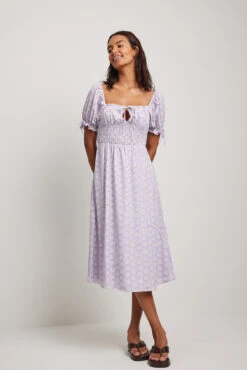 Robe à Manches Nouées -Lady Doux Soldes Magasin puff tie sleeve midi dress 1014 001417 82012968