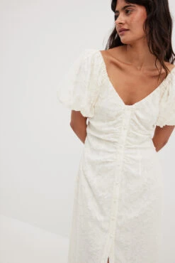 Robe Mi-longue Boutonnée à Manches Bouffantes -Lady Doux Soldes Magasin puffy sleeve button detail midi dress 1797 000045 00016471