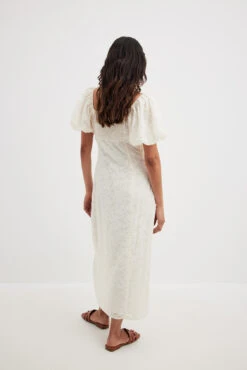 Robe Mi-longue Boutonnée à Manches Bouffantes -Lady Doux Soldes Magasin puffy sleeve button detail midi dress 1797 000045 00016485