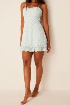 Robe à Bretelles Fines Et Encolure à Volants En Matière Recyclée -Lady Doux Soldes Magasin recyled ruffle neckline thin strap dress 1659 000070 8155 02