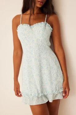 Robe à Bretelles Fines Et Encolure à Volants En Matière Recyclée -Lady Doux Soldes Magasin recyled ruffle neckline thin strap dress 1659 000070 8155 03 1