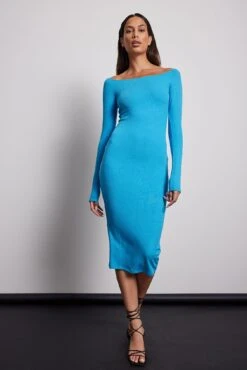 Robe Mi-longue Côtelée à épaules Nues -Lady Doux Soldes Magasin rib bare shoulder midi dress 1044 000220 00036579 1