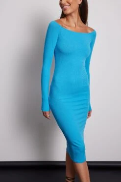 Robe Mi-longue Côtelée à épaules Nues -Lady Doux Soldes Magasin rib bare shoulder midi dress 1044 000220 00036598 1