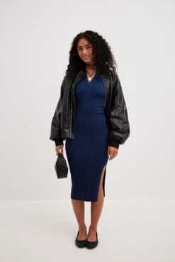 NA-KD Robe Mi-longue En Maille Côtelée à Col -Lady Doux Soldes Magasin rib knitted collar midi dress 1100 007092 001826514