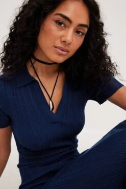 NA-KD Robe Mi-longue En Maille Côtelée à Col -Lady Doux Soldes Magasin rib knitted collar midi dress 1100 007092 001826540