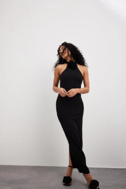 Robe Longue à Détail Rose -Lady Doux Soldes Magasin rose detail maxi dress 1018 010308 000219960