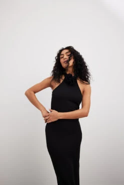 Robe Longue à Détail Rose -Lady Doux Soldes Magasin rose detail maxi dress 1018 010308 000219965