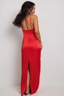 Robe Longue Froncée En Tissu Satiné -Lady Doux Soldes Magasin ruched satin maxi dress 1017 002060 00043418 copy