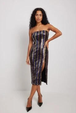Robe Bandeau Mi-longue à Sequins -Lady Doux Soldes Magasin sequin bandeau midi dress 1017 002047 00612168