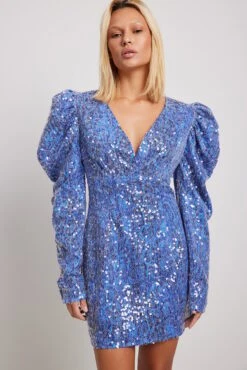 Robe Courte à Manches Bouffantes Et Sequins -Lady Doux Soldes Magasin sequin puff sleeve mini dress 1017 002092 0322 35083