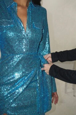 Robe Chemise Courte Croisée à Sequins -Lady Doux Soldes Magasin sequin wrap shirt mini dress 1017 001893 0263