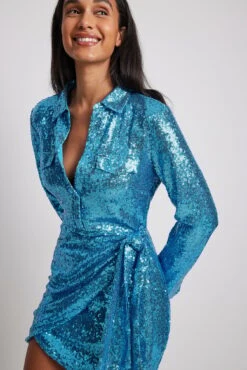 Robe Chemise Courte Croisée à Sequins -Lady Doux Soldes Magasin sequin wrap shirt mini dress 1017 001893 02633487