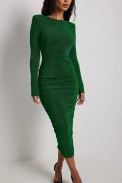 Robe Mi-longue Pailletée à épaulettes Et Fronces -Lady Doux Soldes Magasin shoulder pad rouched glitter midi dress 1017 002129 00103313