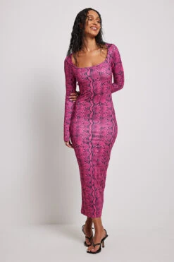 Robe Longue Imprimée à Encolure Carrée -Lady Doux Soldes Magasin square neck printed maxi dress 1018 010104 97461866