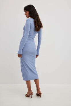 NA-KD Robe Fendue -Lady Doux Soldes Magasin square neck slit rib dress 1018 008647 00035808