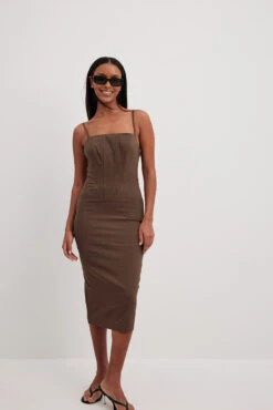 Robe Mi-longue Style Corset à Bretelles -Lady Doux Soldes Magasin strap corset midi dress 1692 000105 00178813