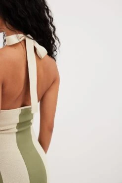 Robe Mi-longue Dos Nu En Maille à Rayures -Lady Doux Soldes Magasin striped knitted halterneck midi dress 1018 010306 014024663