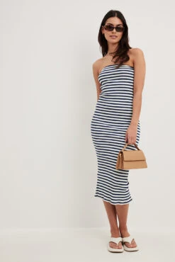Robe Tube Mi-longue à Rayures -Lady Doux Soldes Magasin striped tube midi dress 1044 000291 140722157 01c