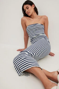 Robe Tube Mi-longue à Rayures -Lady Doux Soldes Magasin striped tube midi dress 1044 000291 140722214 1