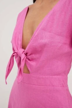 Robe Chemise Nouée Sur Le Devant -Lady Doux Soldes Magasin tie front linen dress 1100 004343 00158003 1