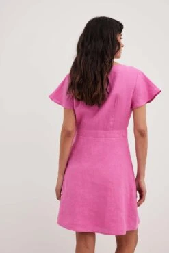 Robe Chemise Nouée Sur Le Devant -Lady Doux Soldes Magasin tie front linen dress 1100 004343 00158018