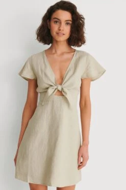 Robe Chemise Nouée Sur Le Devant -Lady Doux Soldes Magasin tie front linen dress 1100 004343 0005 03j 1