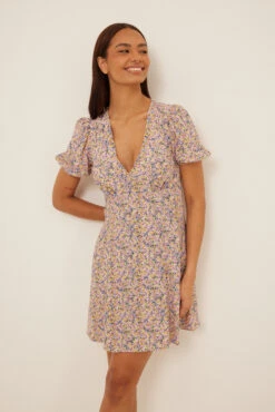 Robe Mini à Col En V -Lady Doux Soldes Magasin v neck mini drees 1100 004966 24937926