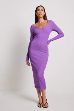 Robe à Manches Longues Côtelée -Lady Doux Soldes Magasin v neck rib long sleeved midi dress 1044 000241 02087136 1
