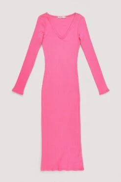 Robe Mi-longue Côtelée à Col En V -Lady Doux Soldes Magasin v neck ribbed midi dress 1044 000280 0015 3 flatlay 2