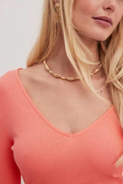 Robe Mi-longue Côtelée à Col En V -Lady Doux Soldes Magasin v neck ribbed midi dress 1044 000280 05692370