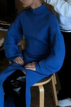 Robe Mi-longue En Tricot -Lady Doux Soldes Magasin wide sleeve fine knitted midi dress 1100 006670 0003 social