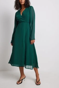 Robe Mi-longue Cache-coeur -Lady Doux Soldes Magasin wrap long sleeve midi dress 1014 001469 0010 28948