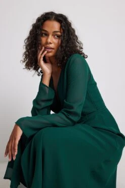 Robe Mi-longue Cache-coeur -Lady Doux Soldes Magasin wrap long sleeve midi dress 1014 001469 0010 29001