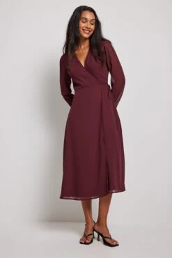 Robe Mi-longue Cache-coeur -Lady Doux Soldes Magasin wrap long sleeve midi dress 1014 001469 02302784