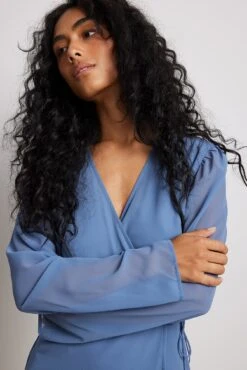 Robe Portefeuille Courte à Manches Longues -Lady Doux Soldes Magasin wrap long sleeve mini dress 1014 001475 061724850