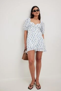 Robe Portefeuille Courte à Manches Bouffantes -Lady Doux Soldes Magasin wrap puff sleeve mini dress 1014 001585 531222889